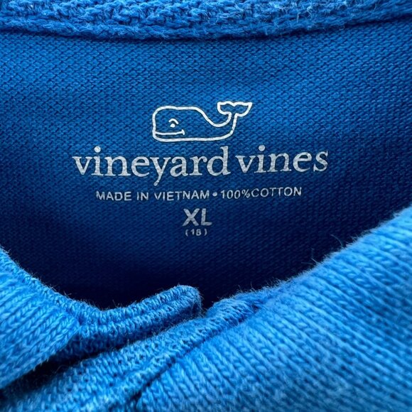 Vineyard Vines Boys Polo Shirt Extra Large 18 Blue Pique Pullover Short‎ Sleeve - Picture 4 of 9